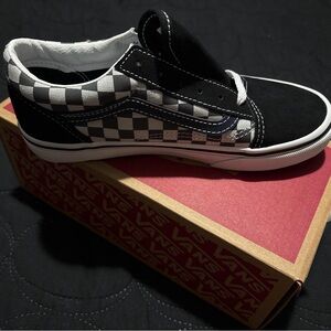 Vans Kids Checkerboard Old Skool Sneaker - Black/White